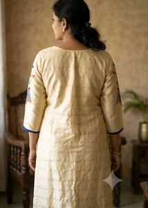 Embroidered Kurta with Blue Neckline