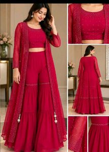 Stunning Red Embellished Kurta Set