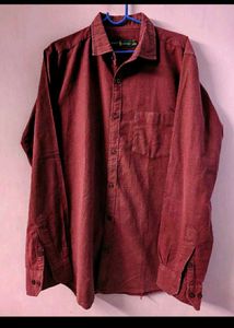 Men's Burgundy Long Sleeve Button-Up Shirt
