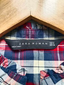 ZARA Chic Plaid Ruffle Button-Up Shirt