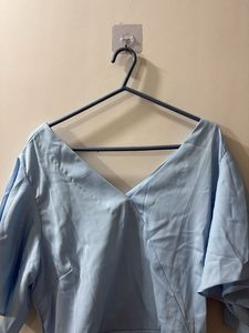 Light Blue Flutter Sleeve Crop Top with Tie