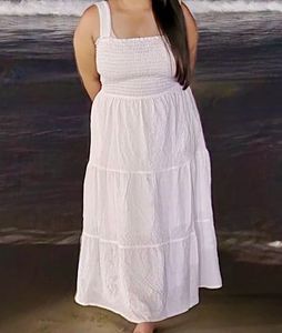 Chic White Smocked Tiered Midi Dress