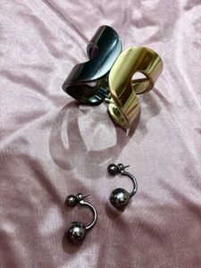 Chic Metallic Statement Bracelet &amp; Earrings Set
