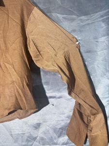 Brown Bell Sleeve Collared crop Shirt