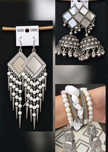 set of 3 OxidisedJhumka 2Earrings & 1Bracelet