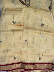 Custurd-Cream Saree with Maroon &amp; Gold Border