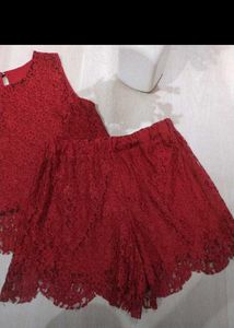 Burgundy Lace Top &amp; Shorts Set