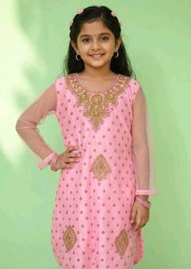 Pink Embroidered  set kurta farara dupatt