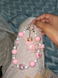 Pink Panther Beaded Keychain Charm