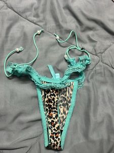Leopard Print Thong with Lace Trim