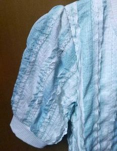 Cute Blue &amp; White Striped Puff Sleeve Top