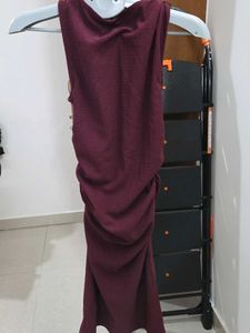 Elegant Ruched Maroon Dress