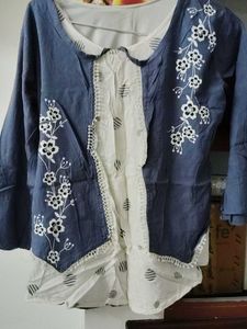 106.Embroidered Blue &amp; White top