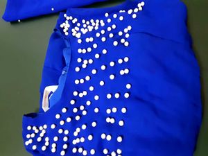Elegant Royal Blue Gown with Pearl Embellishments