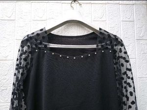 New with tag Korean Chic Polka Dot Mesh Sleeve Top