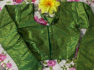 Green & Gold Striped Saree Blouse