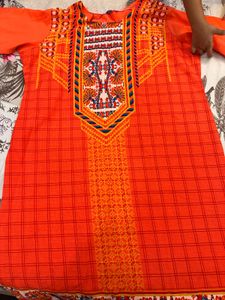 Vibrant Orange Embroidered Kurta