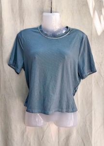 Blue Ribbed Cropped Tee