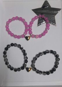 Set of 2 Heart Charm Beaded Bracelets