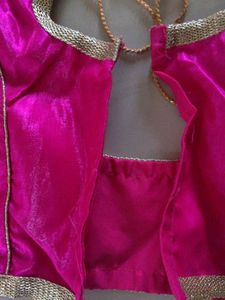 Vibrant Pink Silk Blouse with Gold Trim no hooks,