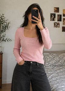 Square Neck Cotton ribbed top with long sleeves
