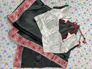 Elegant Black Saree with Red Border