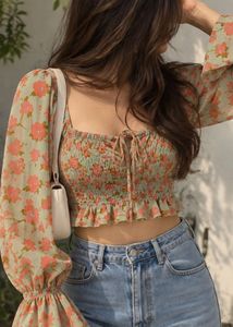 ORIGINAL SAVANA Sage Green Floral Smocked Crop Top