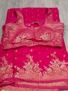 Stunning Pink Saree with Golden Blouse
