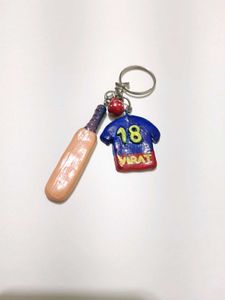 Cricket Bat &amp; Virat Jersey Keychain