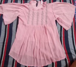 Pink Embroidered Kurta with Bell Sleeves