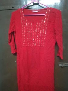 Red Embellished Kurta