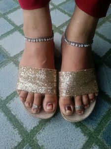 Sparkly Gold Slip-On Sandals