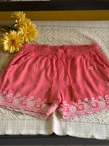 Coral Embroidered Shorts