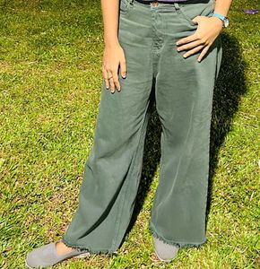 Olive Green Wide Leg Cropped Pants