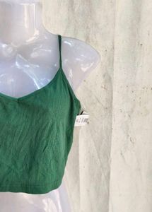 Stylish Green Ribbed Crop Top