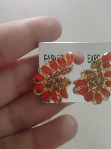 Elegant Red &amp; Gold Earrings