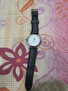 Classic Black Leather Strap Watch