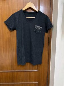 Sparkly Pocket V-Neck T-Shirt