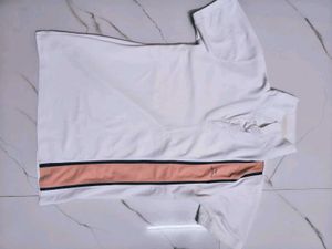 Men's White Polo T-Shirt with Striped Accent