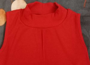 Sleeveless Red Mock Neck Top