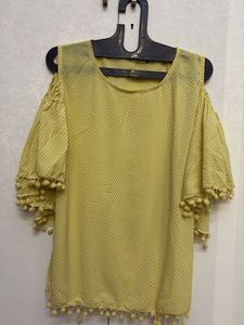 Yellow Polka Dot Cold Shoulder Top