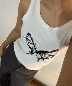 White Butterfly Graphic Tank Top