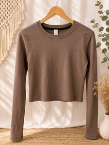 Brown Long Sleeve Cropped Top