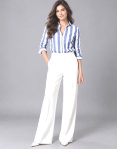 Classic Striped Shirt with Wide-Leg Trousers