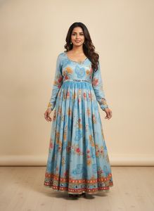 Beautiful Sky Blue Floral Gown