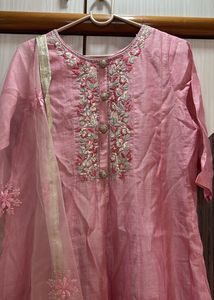 Elegant Pink Embroidered long gown with Dupatta
