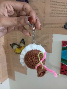 Crocheted Flower Keychain Charm