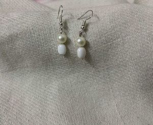 Pearl &amp; White Bead Drop Earrings