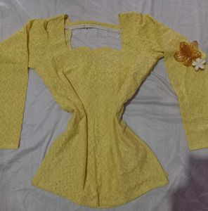 Yellow Textured Long Sleeve kurti