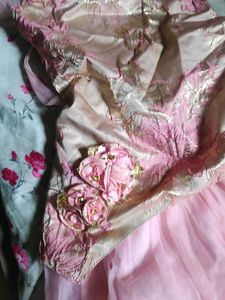 Pink Brocade &amp; Tulle Lehenga Choli